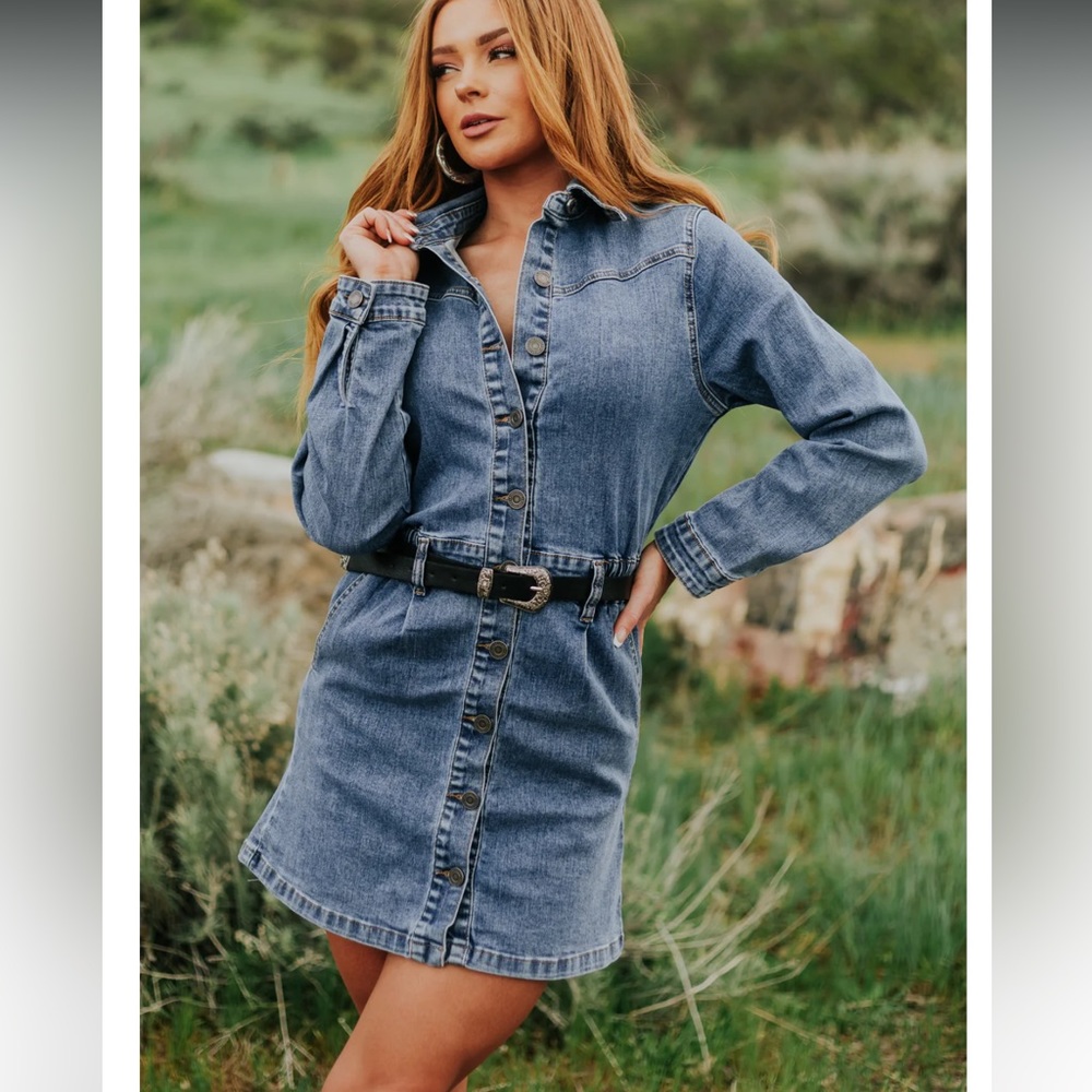 Long Sleeve Button Up Denim Dress